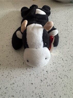 Ty Black & White Cow Plush with Tan Horns